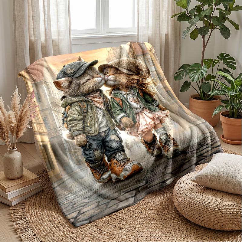 I Love Cats Poster Theme blanket Lightweight Warm Flannel Blanket Decorative Throw Blanket for Home Decoration