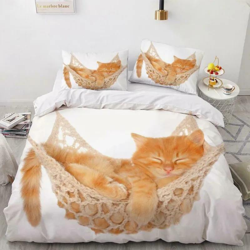 Комплект пододеяльников с изображением кошек, размер Queen, милый питомец, напечатанный на пододеяльнике для детей, мальчиков и девочек, 3D-покрывало из полиэстера с изображением животных из мультфильма