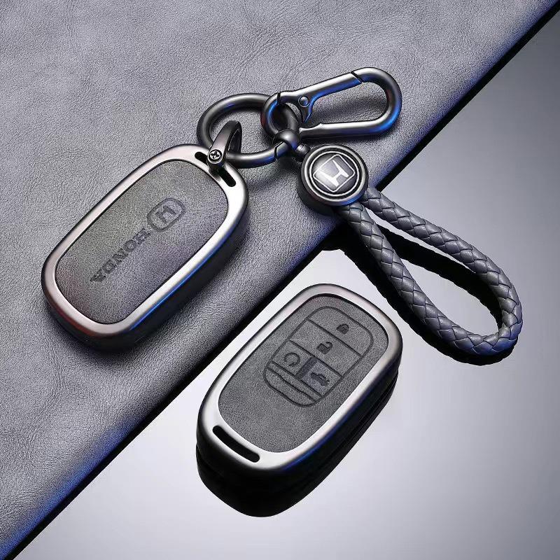 Leather Car Key Case Cover Shell Fob Accessories For Honda 2022 2023 2024 Accord Civic HR-V CR-V Pilot Sport SI EX EX-L Keychain