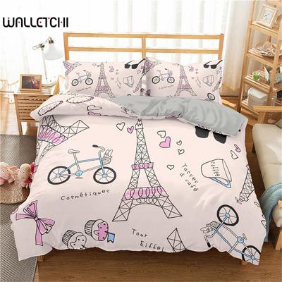 Постельное белье с изображением Эйфелевой башни King Paris Eiffel Tower Themed Постельное белье из полиэстера с городским пейзажем и романтическим розовым сердечком