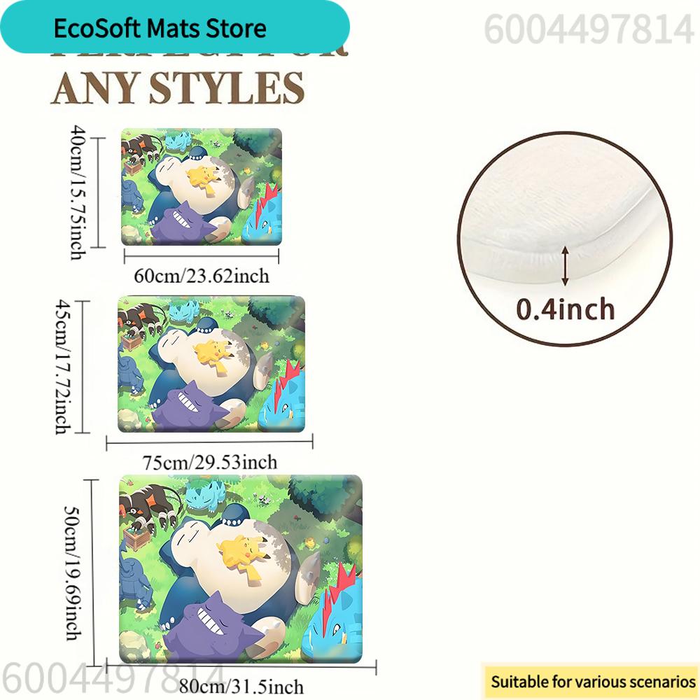 Pokemon Snorlax Pikachu Gengar Sleepy Grassland Non-Slip Rubber Base Washable Cloth Surface Floor Mat