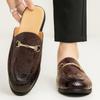 New Men Metal Button Pu Leather Half Slippers Shoes Male Casual Mules Moccasins Breathable Loafers Zapatos Hombre