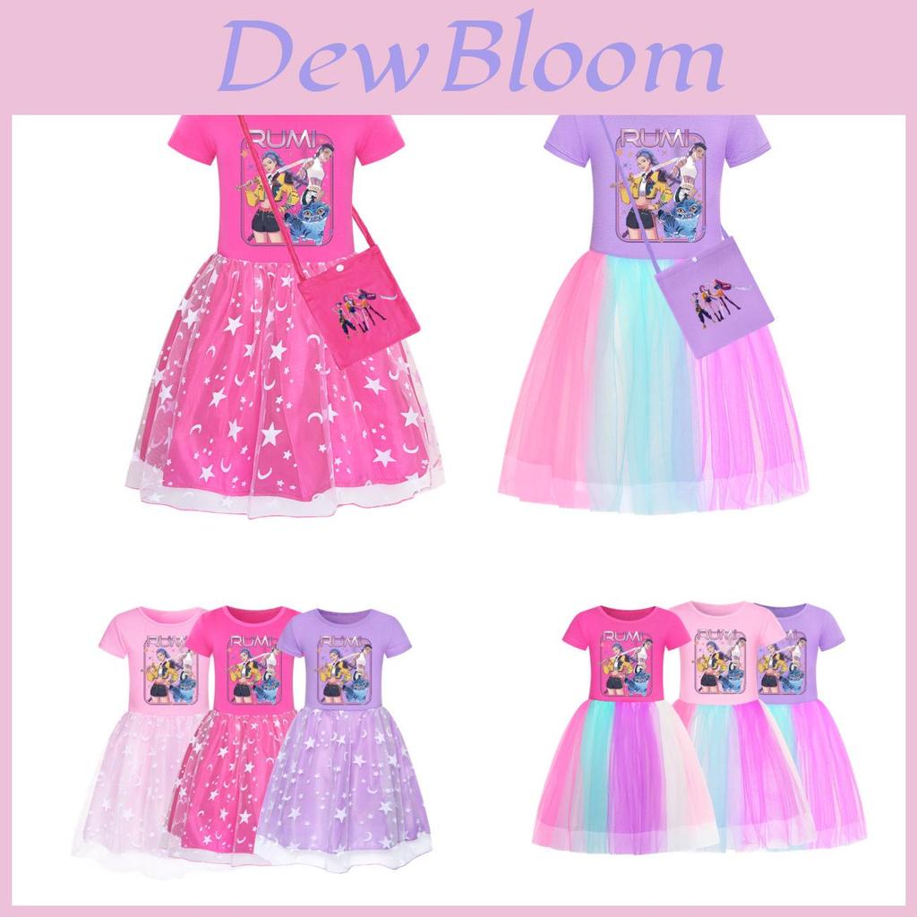 Kpop Demon Hunters Pattern Girl Dress With Cotton Fabric And Pleated Skirt For Kids Girls