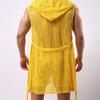 Мужчины сексуальные ночные рукавы с капюшоном с твердым цветом Hollow Out Mesh Summer Loungewear Крушковая ночная одежда домашняя одежда домашняя одежда