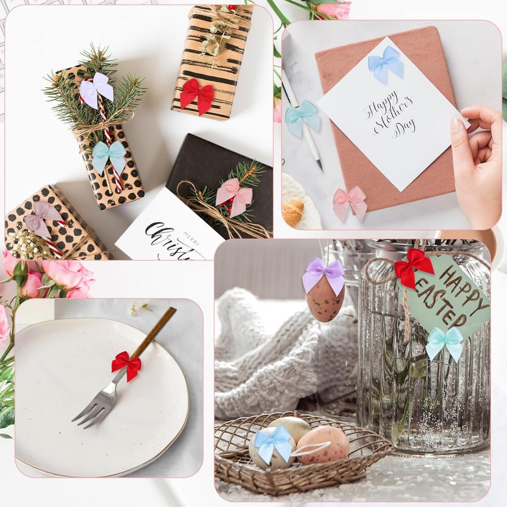 NUOBESTY 180 шт. Мини-атласные бантики Разноцветные ленточные бантики Швейные аппликации Изготовление поделок своими руками Заколка для волос Упаковка подарков Скрапбукинг Украшение