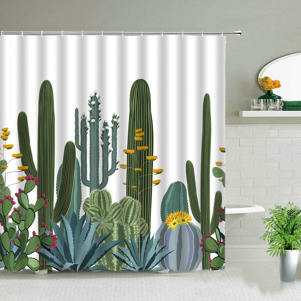 Tropical Palm Leaves Shower Curtain Set Green Plant Leaves Leaf Pumpkin Red Truck Halloween Christmas Decor Bathroom Curtains