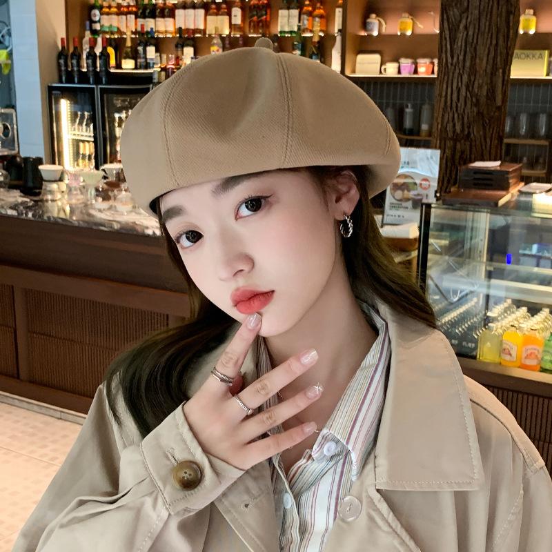 Черный берет женский весна и осень Ins интернет-знаменитость шляпа художника женская летняя маленькая восьмиугольная шляпа большой обхват головы