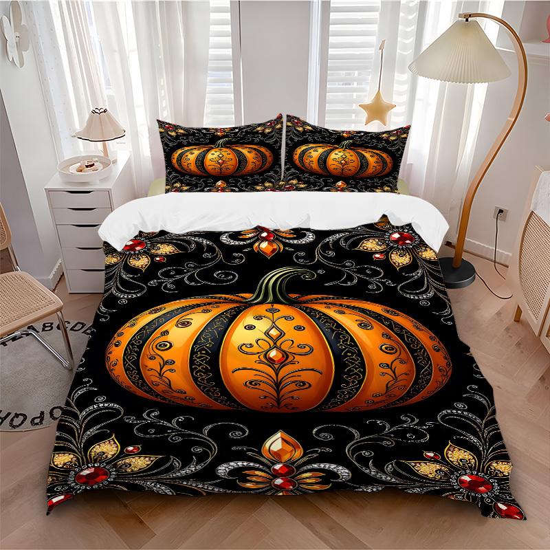 3pc Gothic Pumpkin Cover Set - 1 Quilt Cover + 2 Pillowcases, All Seasons Bedroom Setting, Perfect for Home042
