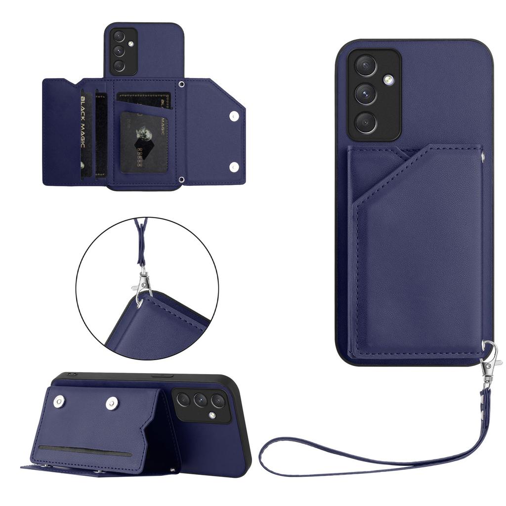 For Samsung Galaxy A54 5G Case Card Holder Kickstand Skin-Touch Phone Cover with Wrist Strap