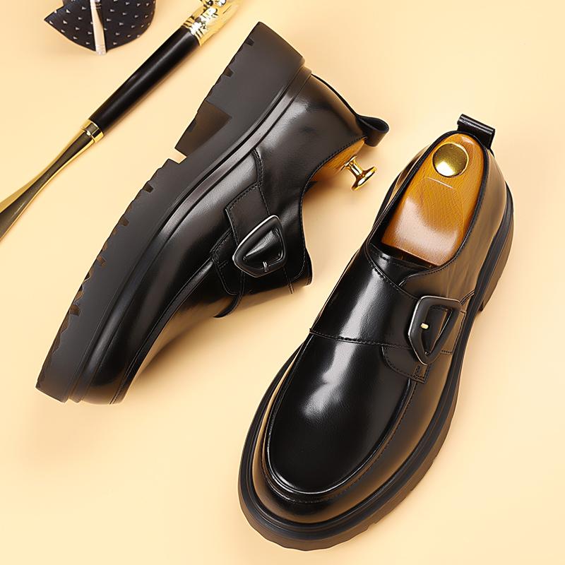 Fashion Thick Bottom Men Loafers All-match Wedding Men Shoes Casual Fashion Walking Shoes Men's New Arrival Leather Male Business Shoes