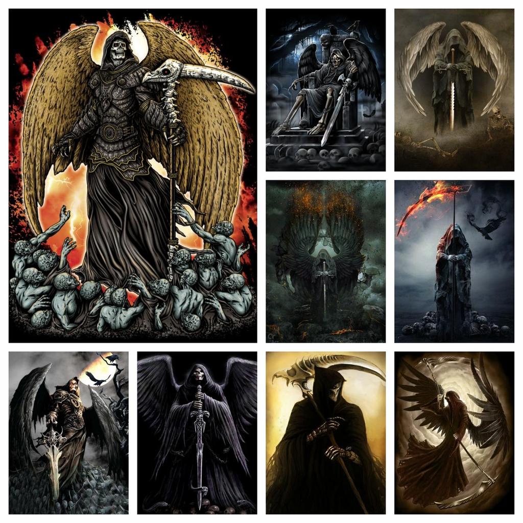 DIY Full Round Drill Angels of Death Skull Diamond Rhinestone Painting Grim Reaper Mosaic Pictures Cross Stitch Embroidery Home Decor