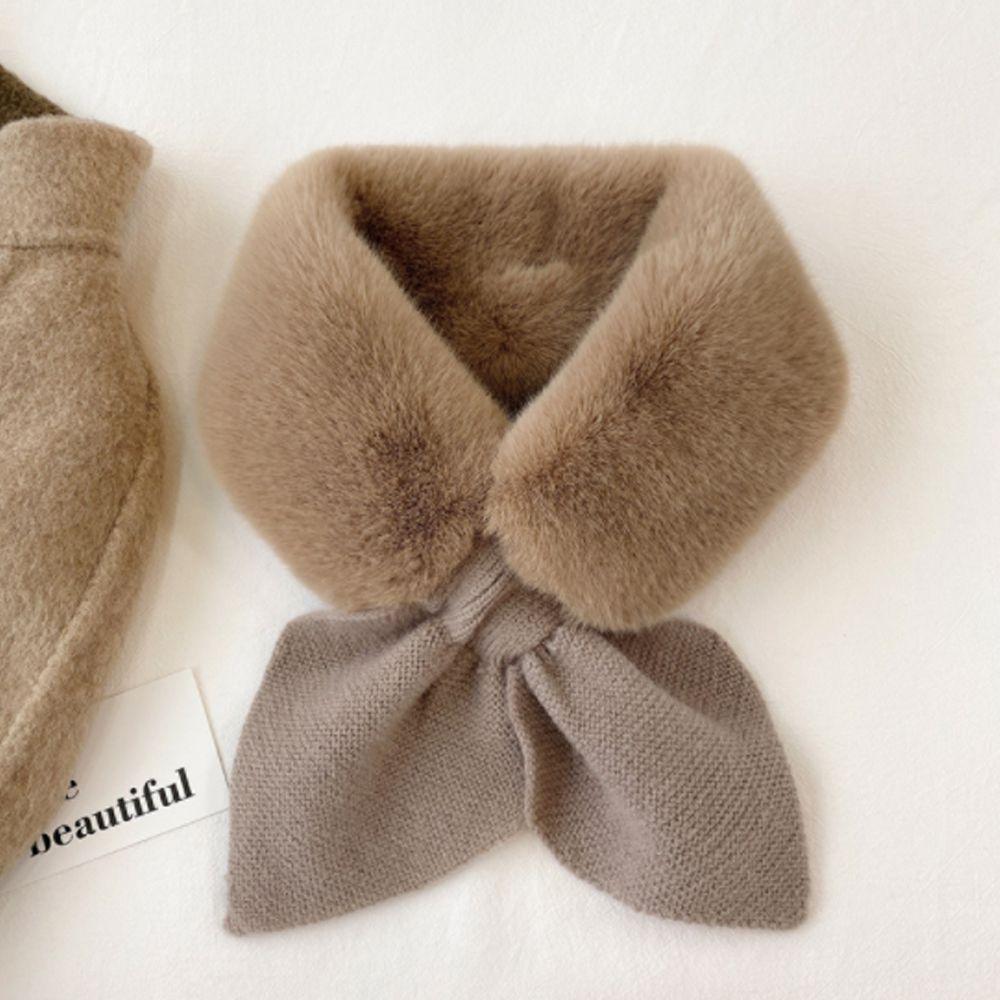 Coffee Color Faux Fur Rabbit Women Autumn Winter Thicken Warm Knitted Wool Scarf Neck Guard Scarves