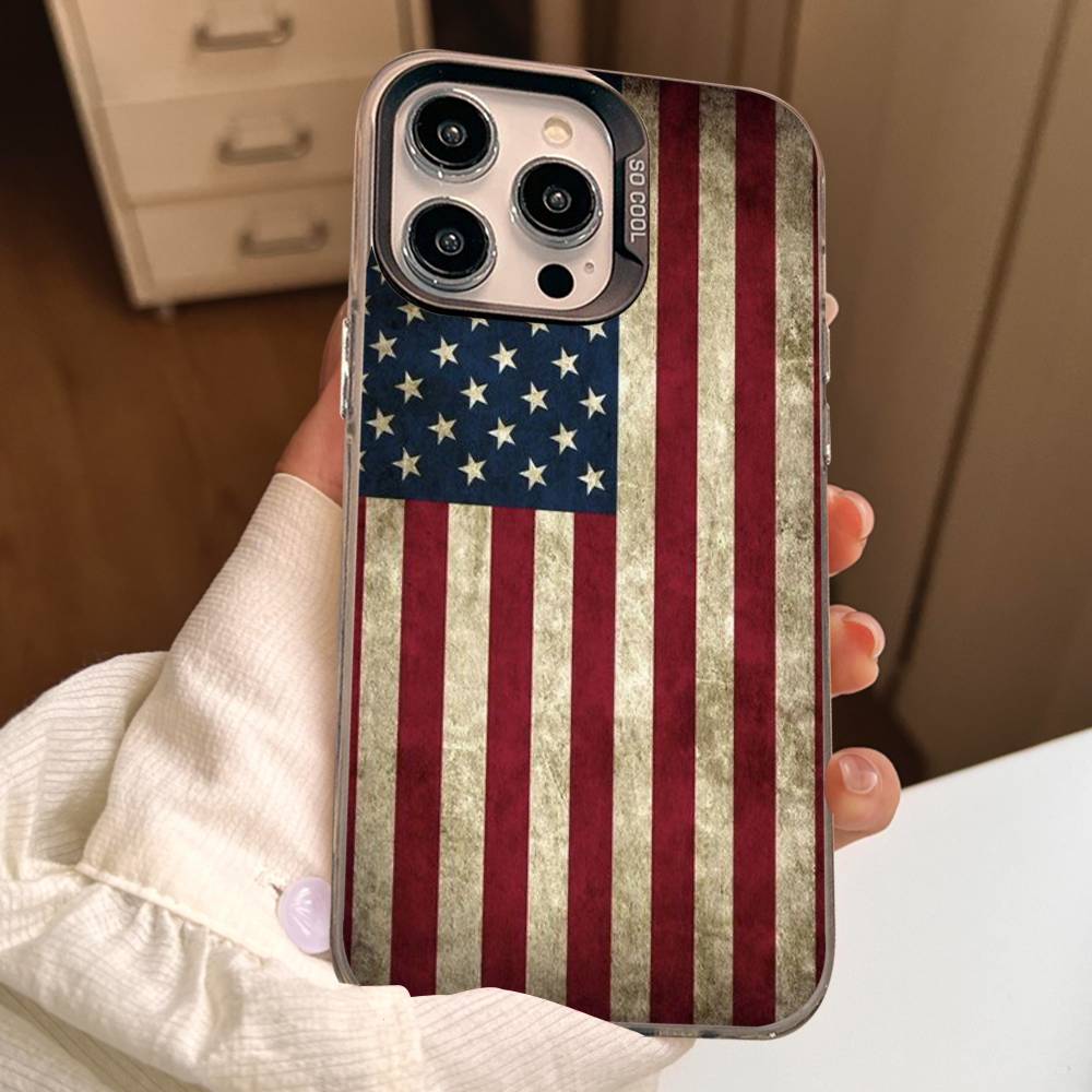 Чехол с флагами США и Великобритании для iPhone 17Air 16 15 14 13 12 11 Pro Max X XS XR Plus, цветной серебристый чехол для телефона