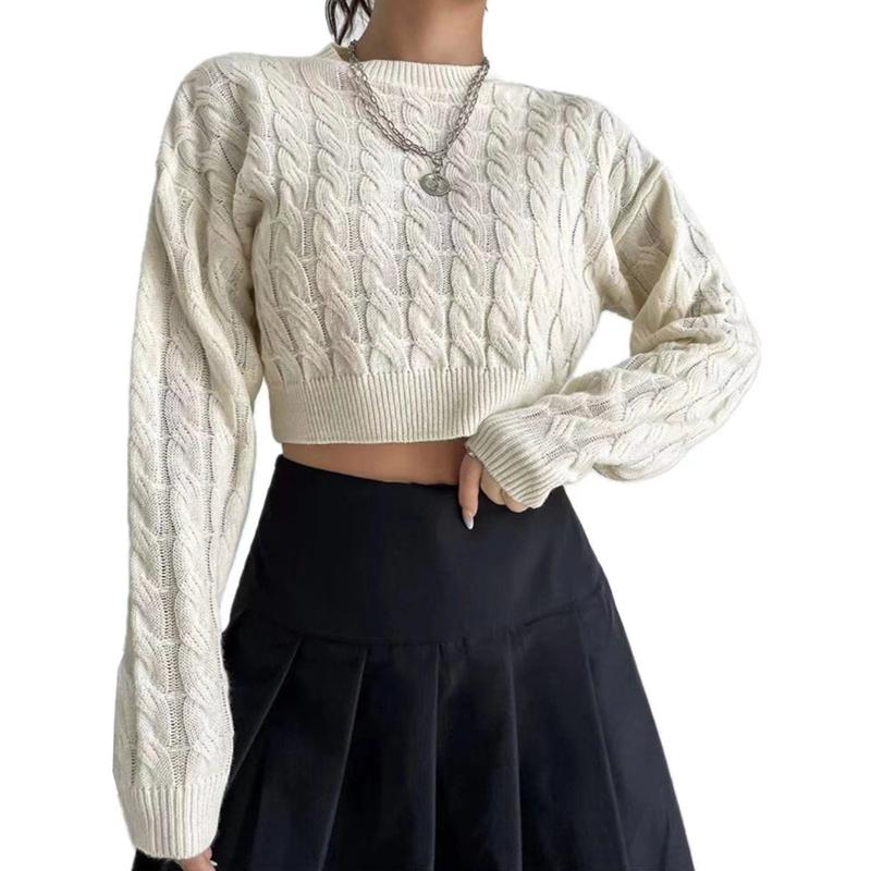 Модные новые короткие трикотажные изделия для женщин, осень и зима, круглый вырез, с длинным рукавом, свитера, женские, элегантные, повседневные, женские, трикотажные, джемперы 25094