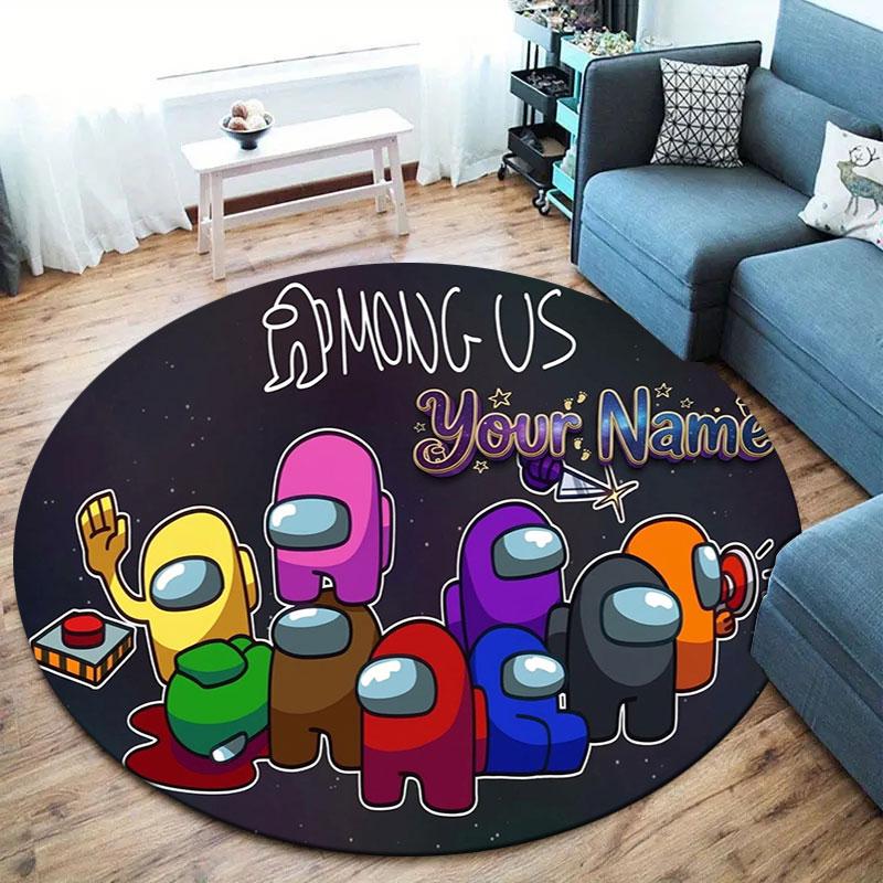 Among Us Custom Name Round Area Rug,Carpet Rug for Living Room Bedroom Sofa Playroom Decor,Non-slip Floor Mat