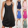 Women's Fashion Casual U Neck Double Shoulder Straps Dress Summer Hollowed Breathble Loose Dress Soft Comfortable Dress