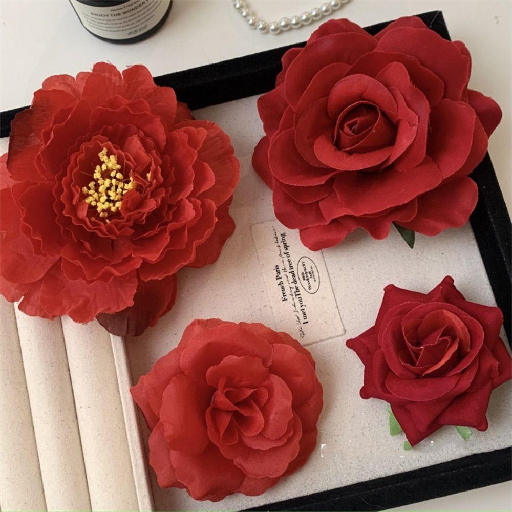 Cloth Red Rose Hairpin Bohemian Style Girl Hair Clip Sweet Flower Hair Clip Summer