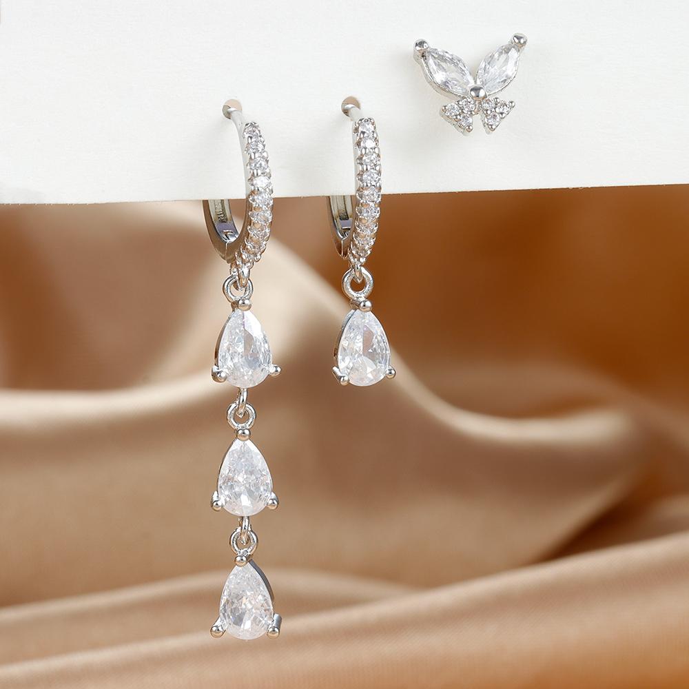 New Design Cubic Zirconia Water Drop Hoop Earrings Set for Women Geometric Stainless Steel Cartilage Earrings Piercing Jewelry