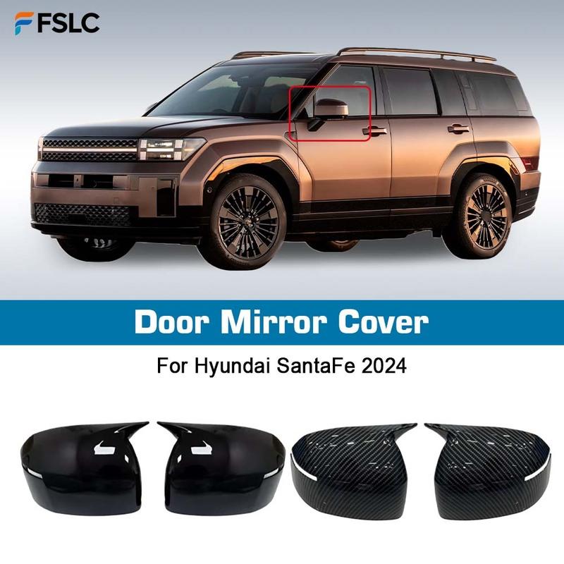 Car Decoration Door Mirror Cover For Hyundai SantaFe 2024 Car Rearview Accessories Carbon Fiber Glossy Black Styling