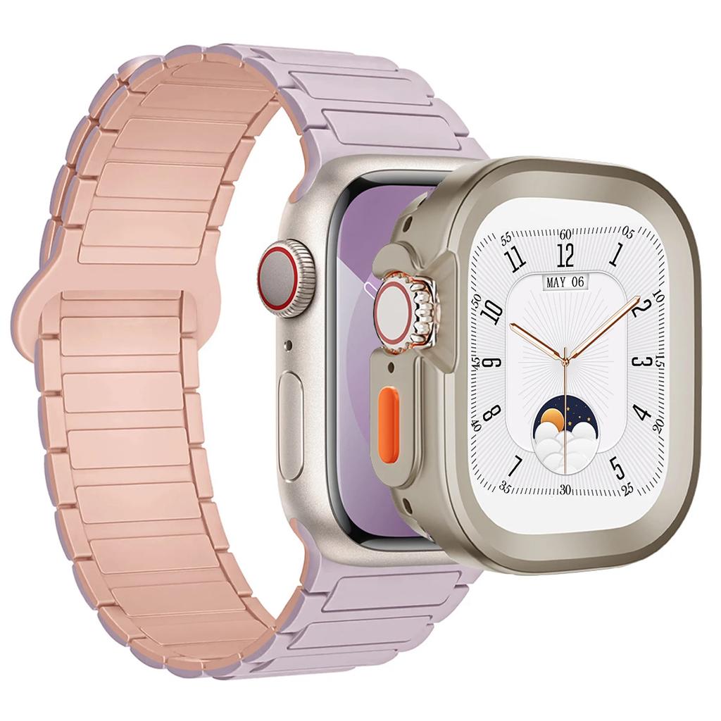 Ремешок+Чехол для Apple Watch Ultra 2 49 42 45 44 S10 46мм Магнитный силиконовый ремешок+чехол для IWatch Series 9 8 7 6 5 4 42мм 40 41мм