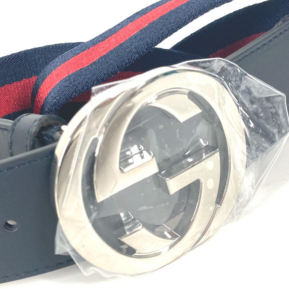 Gucci 411924 GG interlocking G Аксессуары для ремня ремень Кожа/Холст Темно-синий/Красный