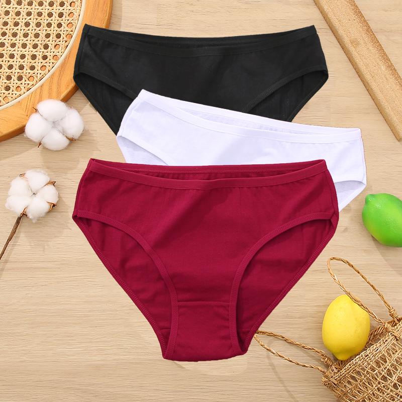 3PCS/Set Cotton Panties Women Briefs Jacquard Design Women Panties Sexy Female Underpants Solid Color Intimate Pantys S-XL