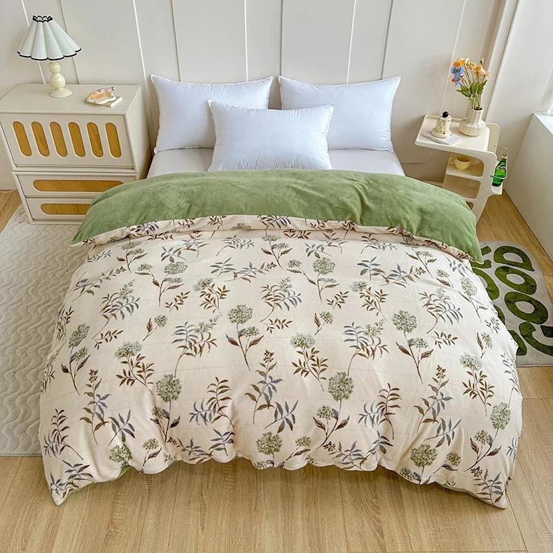 Milk Velvet Floral Duvet Cover, Ultra-Soft Cozy Warm Winter Reversible Plush Comforter Cover, 1 PC Botanical Flower Quilt Cover