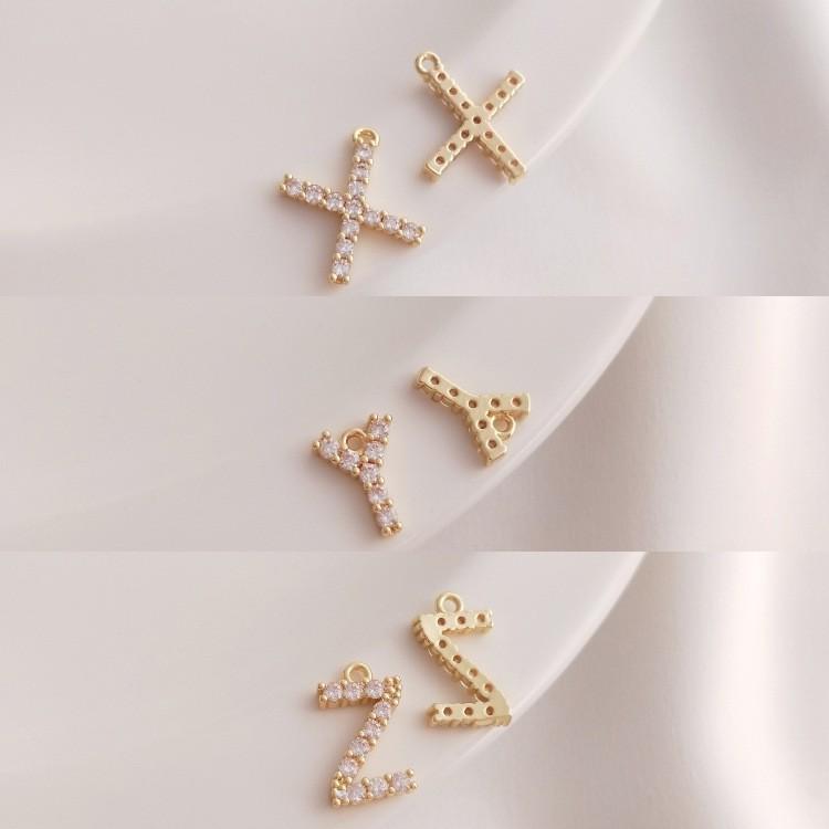 14K Gold Plated Zircon Alphabet Pendant for DIY Jewelry Accessories