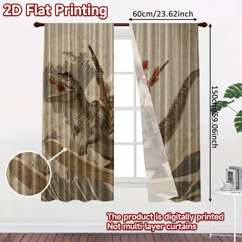 2pcs, 2D FLAT PRINTING Curtains (Without Rod) DinoRider Cat Modern Fashionable Curtainments Polyester Curtains Decorations