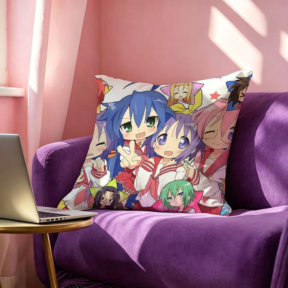 Anime Lucky Star Square DoubleSided printed Pillow Case Bedroom Bedside Pillow Sofa Cushion Cover