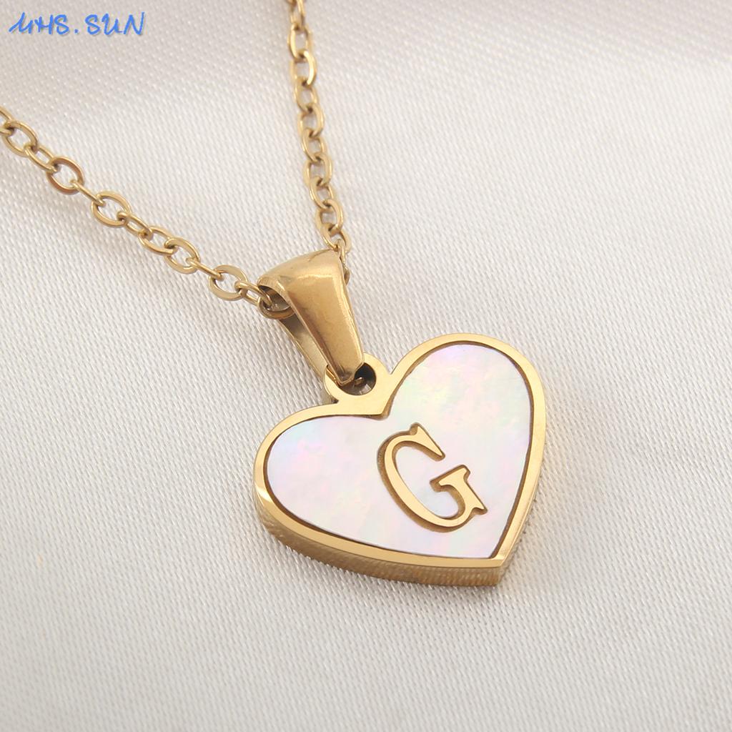 MHS.SUN Stainless Steel Heart Initial Necklace for Women Girls Gold Plated A-Z 26 Letter Pendant Choker Jewelry Birthday Gifts