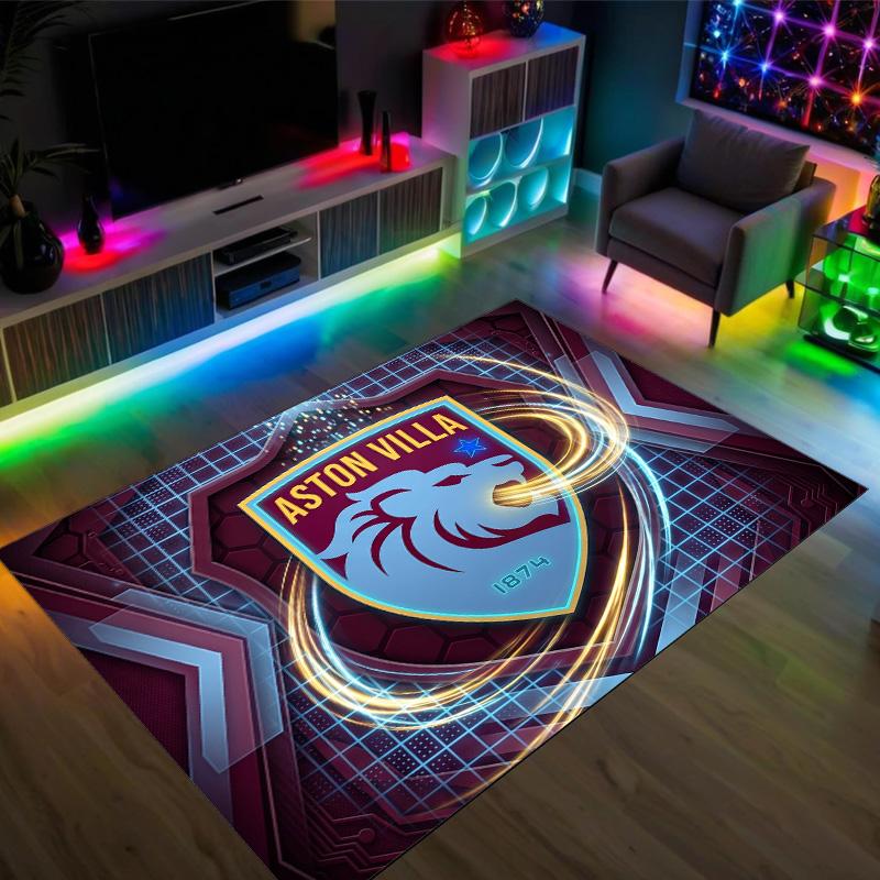 Aston Villa Football Design Crystal Velvet Carpet Cozy Non?Slip Printed Rug For Bedroom Living Room Entrance