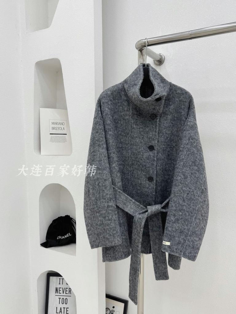 Пальто из маленькой двусторонней шерсти с воротником-стойкой, женское серое осенне-зимнее пальто, короткое, нишевый дизайн, новое