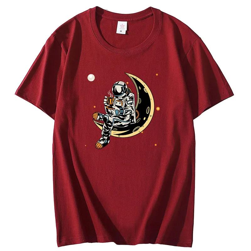Летняя мужская футболка с коротким рукавом, мужская футболка свободного кроя, мужские топы, новый бренд, мужская футболка с космонавтом