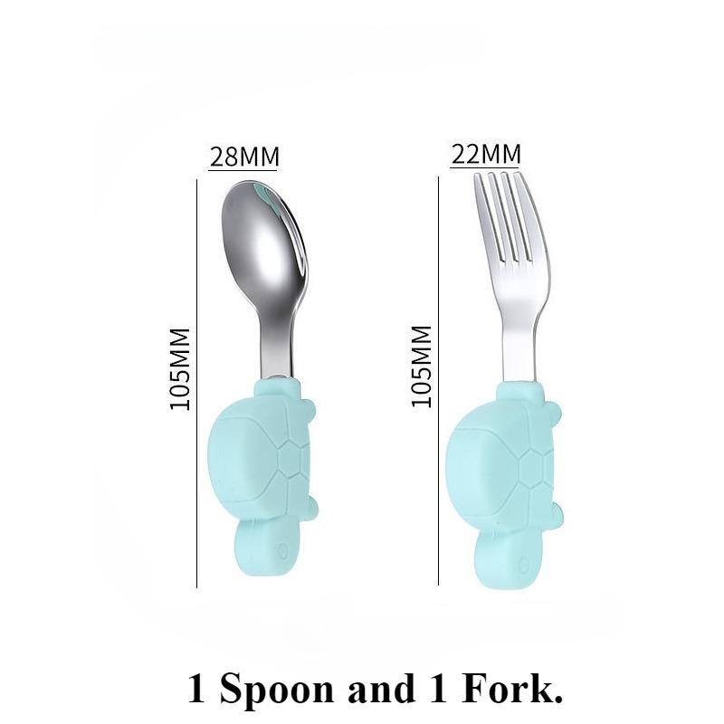1 комплект детской посуды, детская утварь, столовые приборы из нержавеющей стали для малышей, ложка и вилка для кормления младенцев с героями мультфильмов