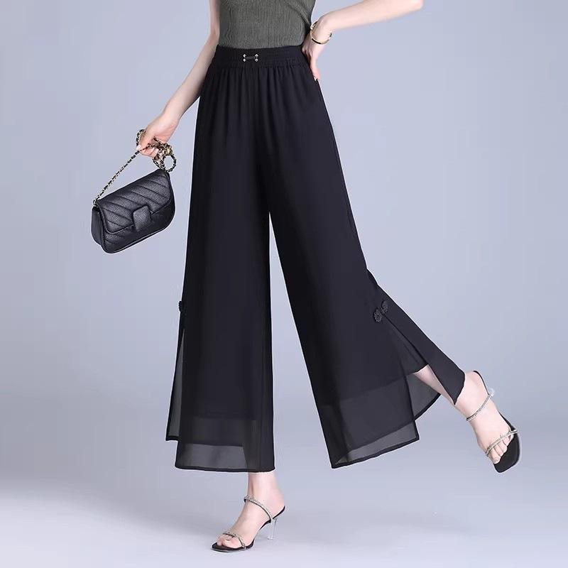 Women S High Waist Split Wide Leg Cropped Palazzo Pants Summer Thin Loose