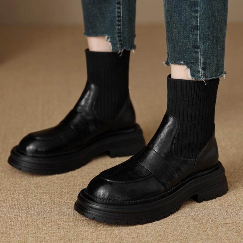 Зимние теплые сапоги 2024 года, женские сапоги на толстой подошве, высокие сапоги из телячьей кожи с толстым каблуком, модная женская обувь, слипоны, абсолютно новые, готические