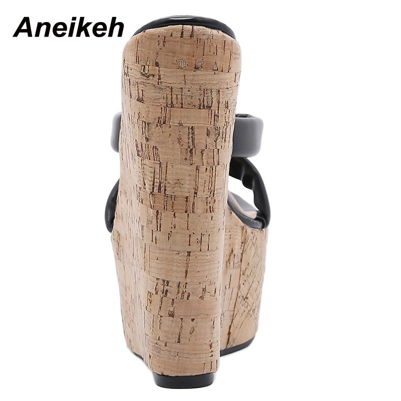 Aneikeh Женские шлепанцы на танкетке Летние босоножки с открытым носком на платформе Супер высокие каблуки Женская обувь для вечеринок Размер 35-42