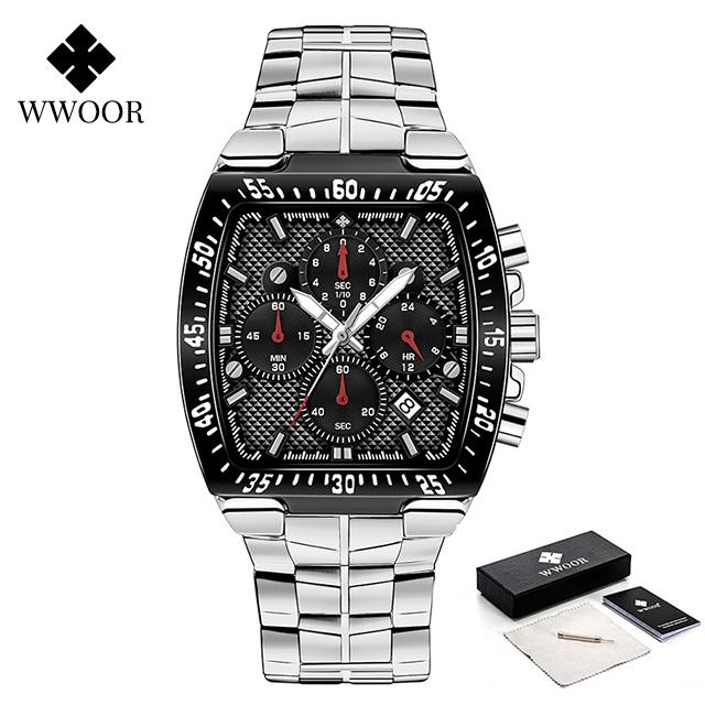Relogio Masculino Sport Watch For Men WWOOR Luxury Square Male Clock Waterproof Chronograph Quartz Wristwatch Military Men Watch