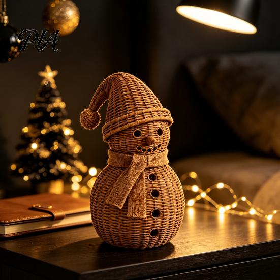 Pastel Christmas Decorations Snowman Ornament for Tabletop Decor, Retro Resin Figurine Holiday Store Window Display with Knitted Texture Winter