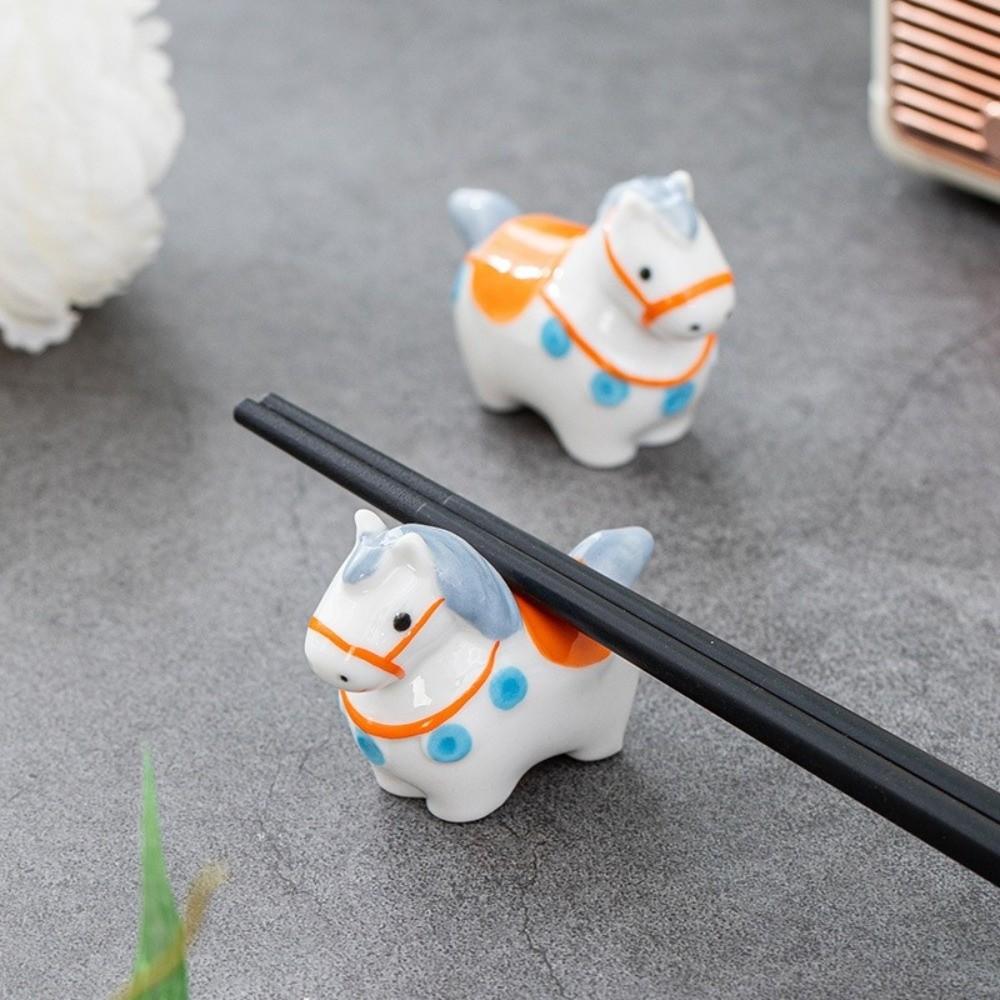 Chinese Style Porcelain Chopstick Rack Animal Ceramic Spoon Holder Zodiac Horse Year