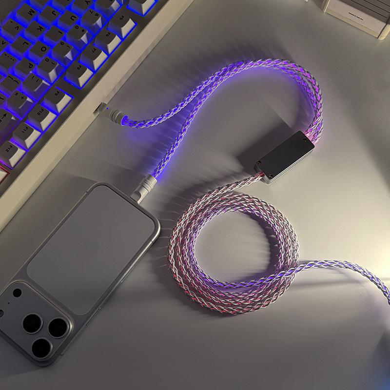 Плетеный RGB-кабель с градиентной подсветкой 8K, с магнитным разъемом, для механической клавиатуры, с разветвителем на два порта, для Carplay