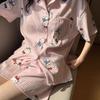 Полосатый пижамный комплект HelloKitty Женский Летний Новый Милый Стиль Печатный Повседневный Домашний Костюм