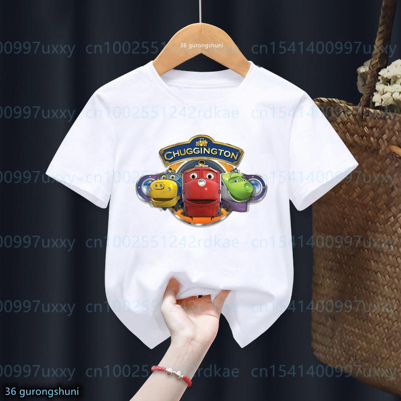 TShirts For Boys Funny Animation Chuggington Small Truck Print Children Tshirts Cute Boys Girls Clothes white ONeck Shirt Tops