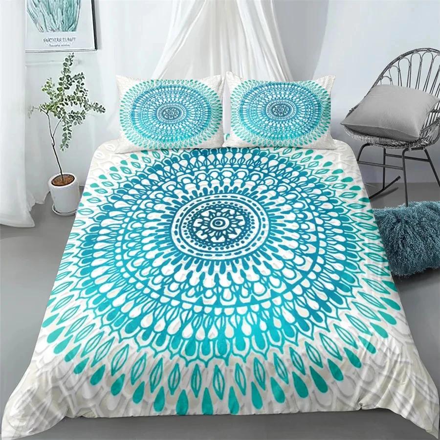 Комплект пододеяльника Мандала Богемное постельное белье Синий Розовый Элегантный Богемный Романтичный Кинг Полиэстер Пододеяльник Пододеяльник Наволочка