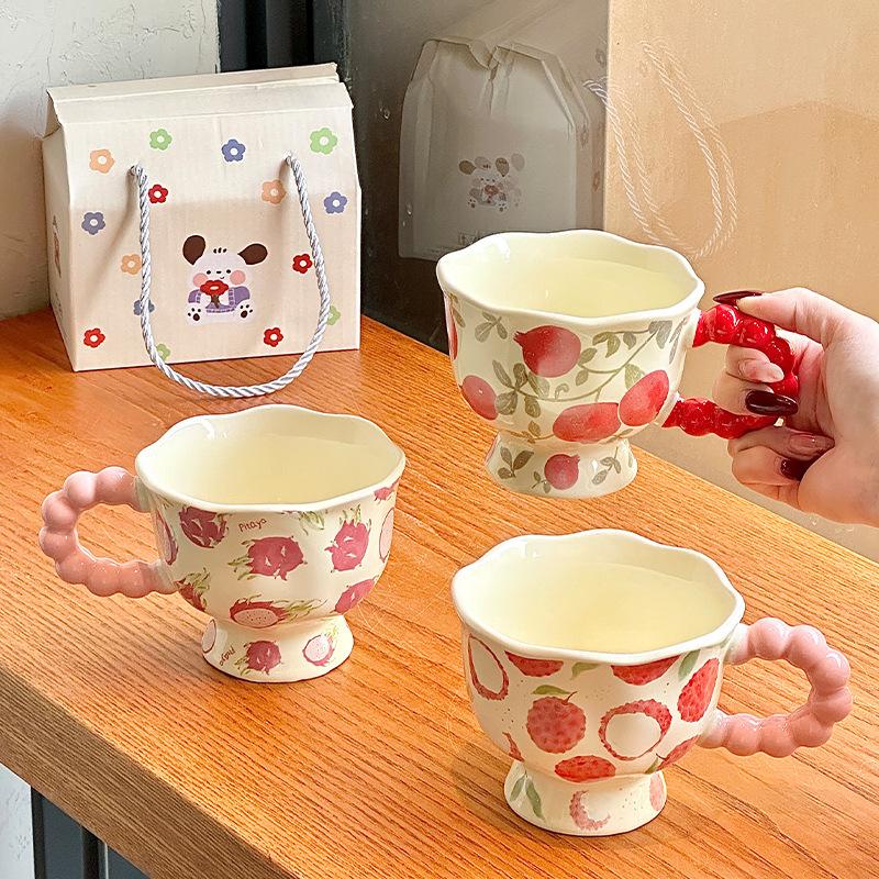 Ins Wind Cute Fruit Ceramic Mug Girls High Value Ceramic Water Cup Children's Breakfast Cup Birthday Gift