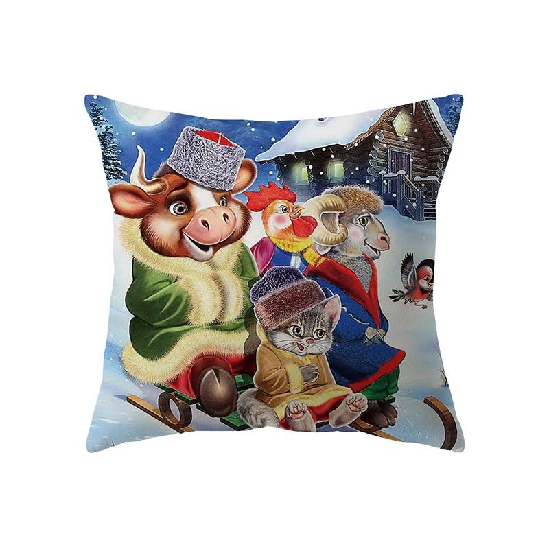 Merry Christmas Santa Claus Print Pattern Cushion Cover Home Living Room Sofa Decoration Polyester Pillow Pillow Cover