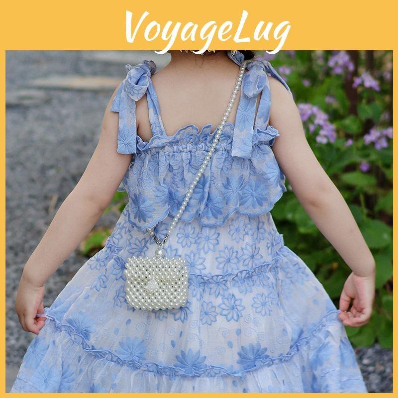 Compact White Pearl Children Accessory Crossbody Bag With Chain Space Coin Purse