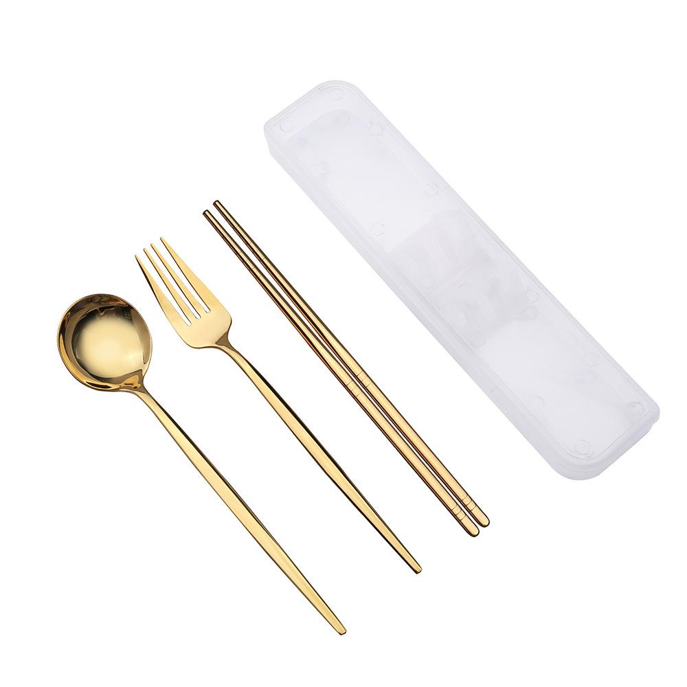 3 Pcs Spoon Fork Chopsticks Set With Storage Box Stainless Steel Coffee Snacks Fruit Dessert Fork Spoon Kitchen Teaspoon Set