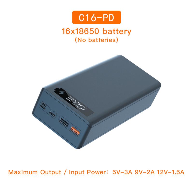 C16N съемный QC3.0 PD ЖК-дисплей DIY 16x18650 чехол для аккумулятора Power Bank Shell 5W/10W беспроводной зарядный бокс без аккумулятора